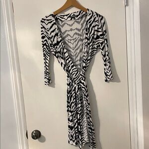 Express Black & White Zebra Wrap Dress with Tie Waist